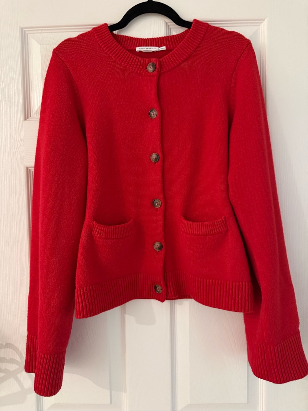 Good American Bold Red Button-Front Cardigan